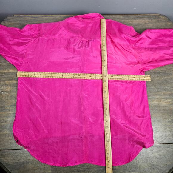 Vintage Y2K Moda Women Medium 100% Silk Pink Button Front Blouse Long Sleeve - Picture 6 of 7